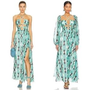 PATBO Wist Long Sleeve Lace Up Maxi Dress